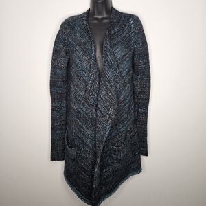 Zadig & Voltaire Open Front Chunky Knit Cardigan Sz S Blue Grey Melange